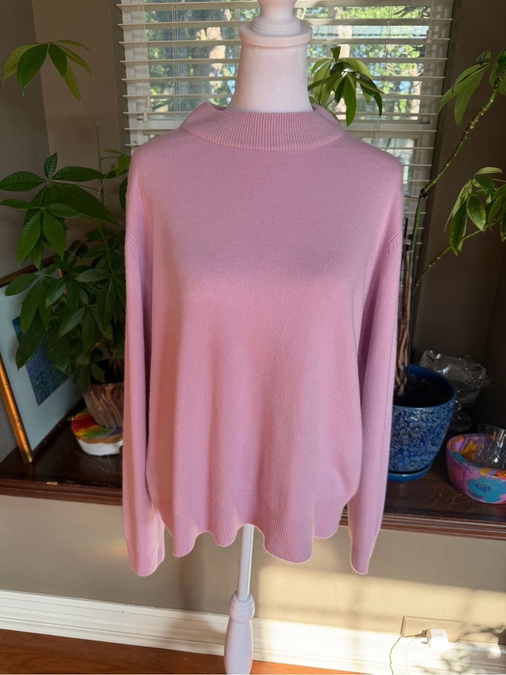 Sag Harbor Pink Mock Neck Sweater Women’s Large Soft Knit Pullover - Picture 2 of 5